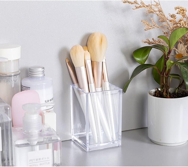 HSYMQ Clear Acrylic Pencil Pen Holder Cup, Clear Makeup Brush Holder, Acrylic Desk Accessories, Stationery Organizer for Office Desk Accessory - Image 3